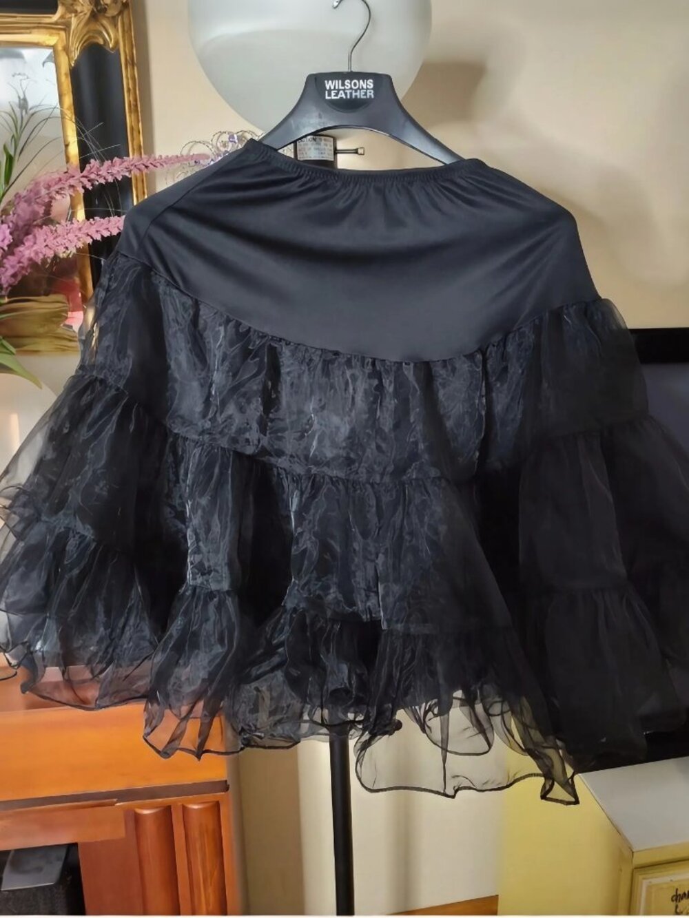 Shimaly Black Tulle Petticoat Midi Skirt Elastic Waist 3 Layer Size Small (A-15)